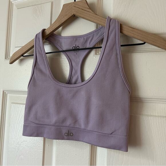 Alo Yoga Seamless Ribbed Bra Violet size small - Picture 3 of 5